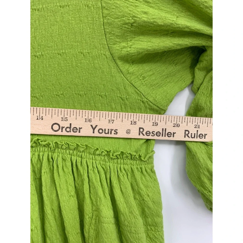 Free People Beach Romper Womens Medium Green Textured Balloon Sleeve Keyhole